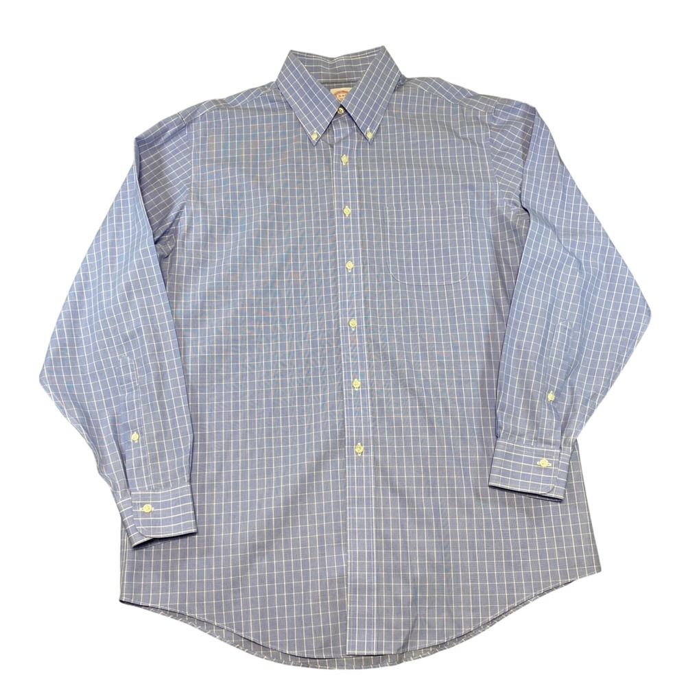 Brooks Brothers 346 Mens 16-4/5 Regular Fit Blue Plaid‎ Non-Iron Dress Shirt